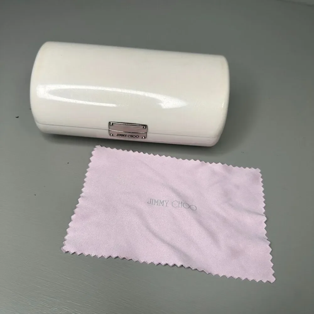 Jimmy Choo Sunglasses Case White Magnetic Closure Logo On Clasp